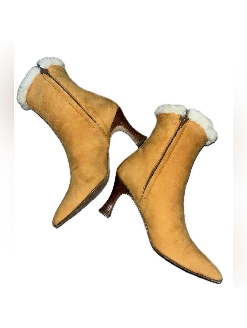 Bally Shearling Suede Booties Heels, Size 7.5, Made in Italy